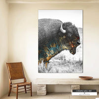 American plains-inspired buffalo canvas artwork for ranch and lodge decor.