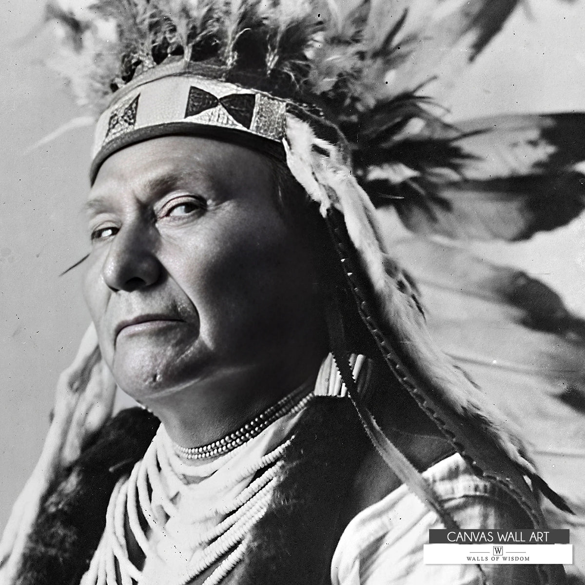 Black and white Chief Joseph wall art, a timeless tribute to Native American history and culture.