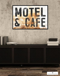 Vintage Motel and Cafe Sign Poster  - Old Metal Sign Print Wall Art