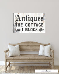 Weathered Antiques 'The Cottage' Canvas Sign - White and Dark Charcoal Grey Aesthetics