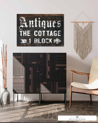 Distressed Black Antiques the Cottage Canvas Sign - Vintage Charm