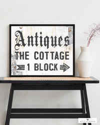 Antiques The Cottage Poster Print  -  Vintage Farm Sign Wall Art