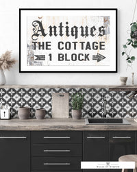 Antiques The Cottage Poster Print  -  Vintage Farm Sign Wall Art