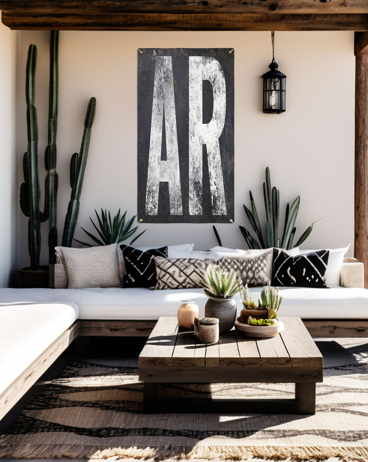 Versatile 'AR' yard art banner, designed to honor Arkansas's vibrant culture and landscape, making it a standout piece for any home or speakeasy decor.