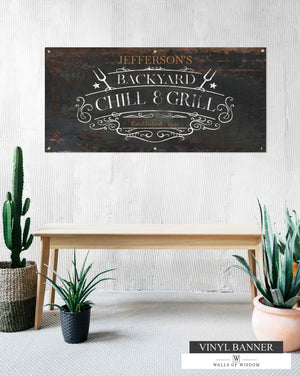 Customizable Backyard Bar & Grill Vinyl Banner - Weatherproof Outdoor Sign