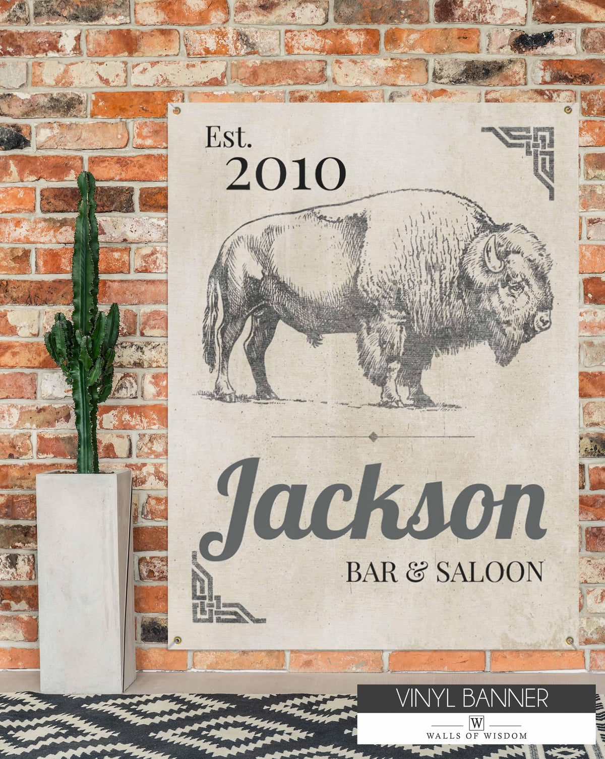 Boho Buffalo Bar & Grill Backyard Vinyl Banner - Personalized Rustic Decor