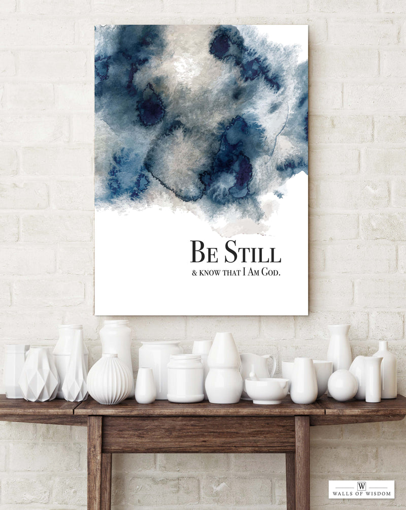 Canvas Art Inspired by Christian Bible Verse in Blue Watercolor