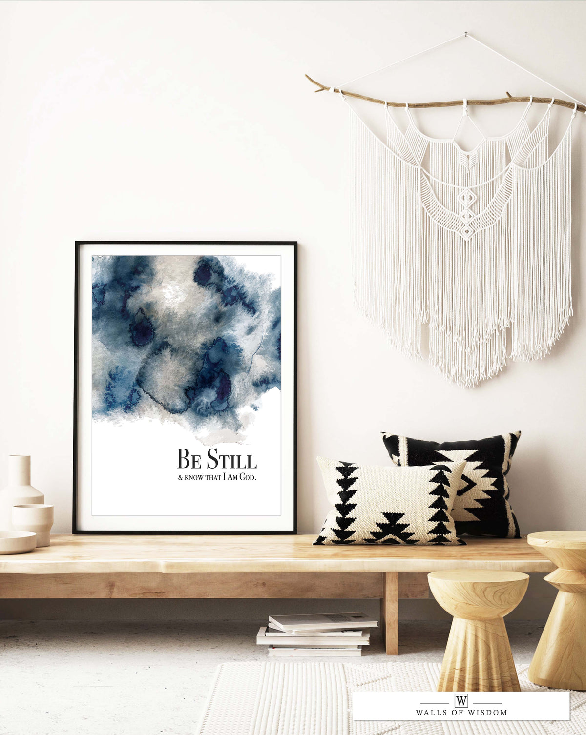 Blue Watercolor Bible Verse Wall Art Poster with Abstract Composition