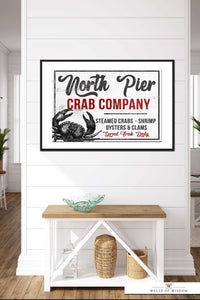 North Pier Crab Company Beach House Poster Art - Vintage Beach Signage Print