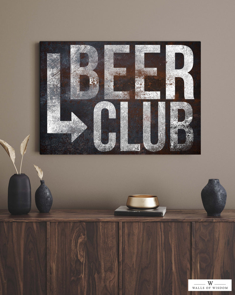 Rustic Charm Home Bar Wall Art - 'Beer Club' Canvas Sign