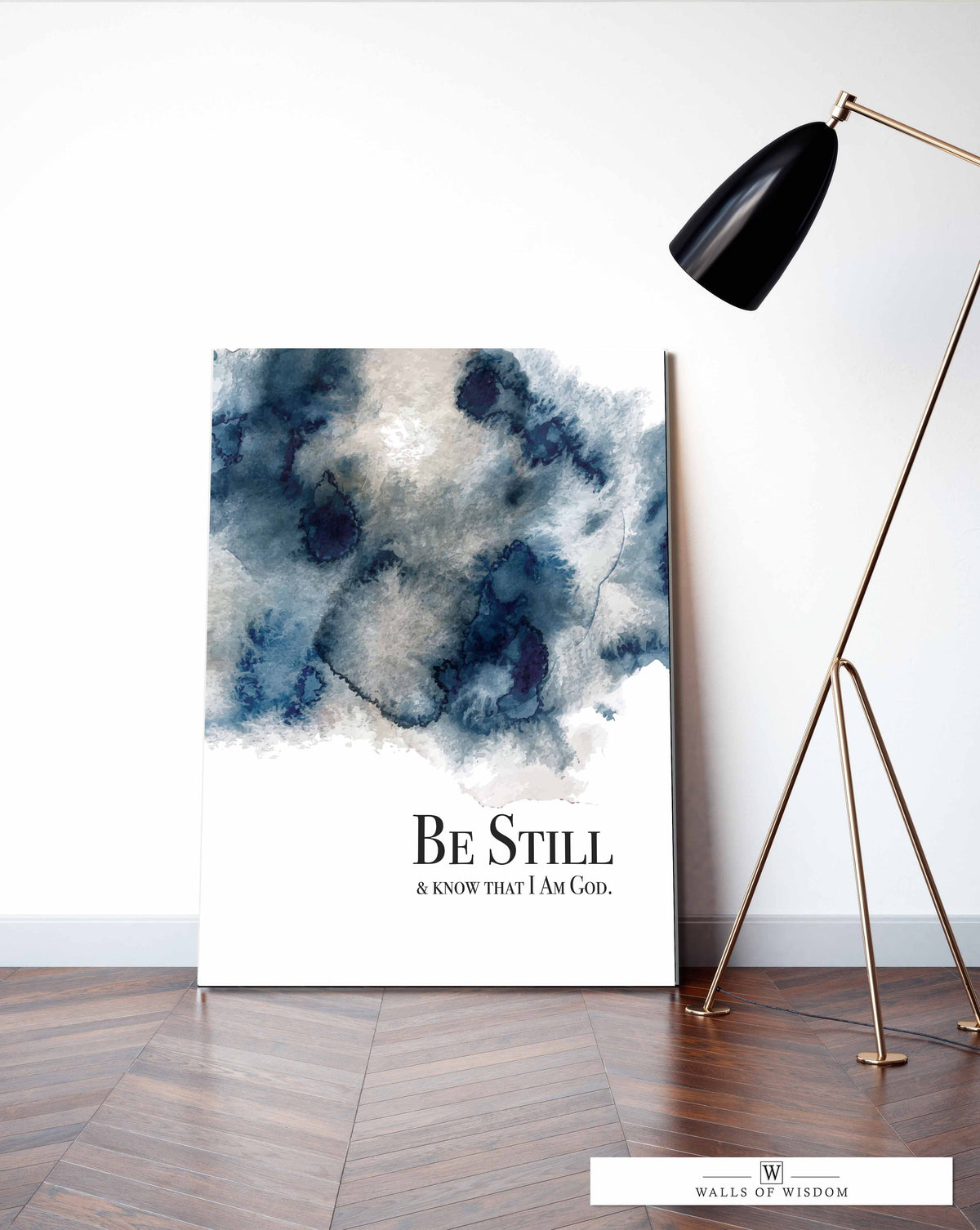 Be Still and Know Blue Watercolor Canvas Wall Art  - Modern Christian Bible Verse Inspirational Wall Decor