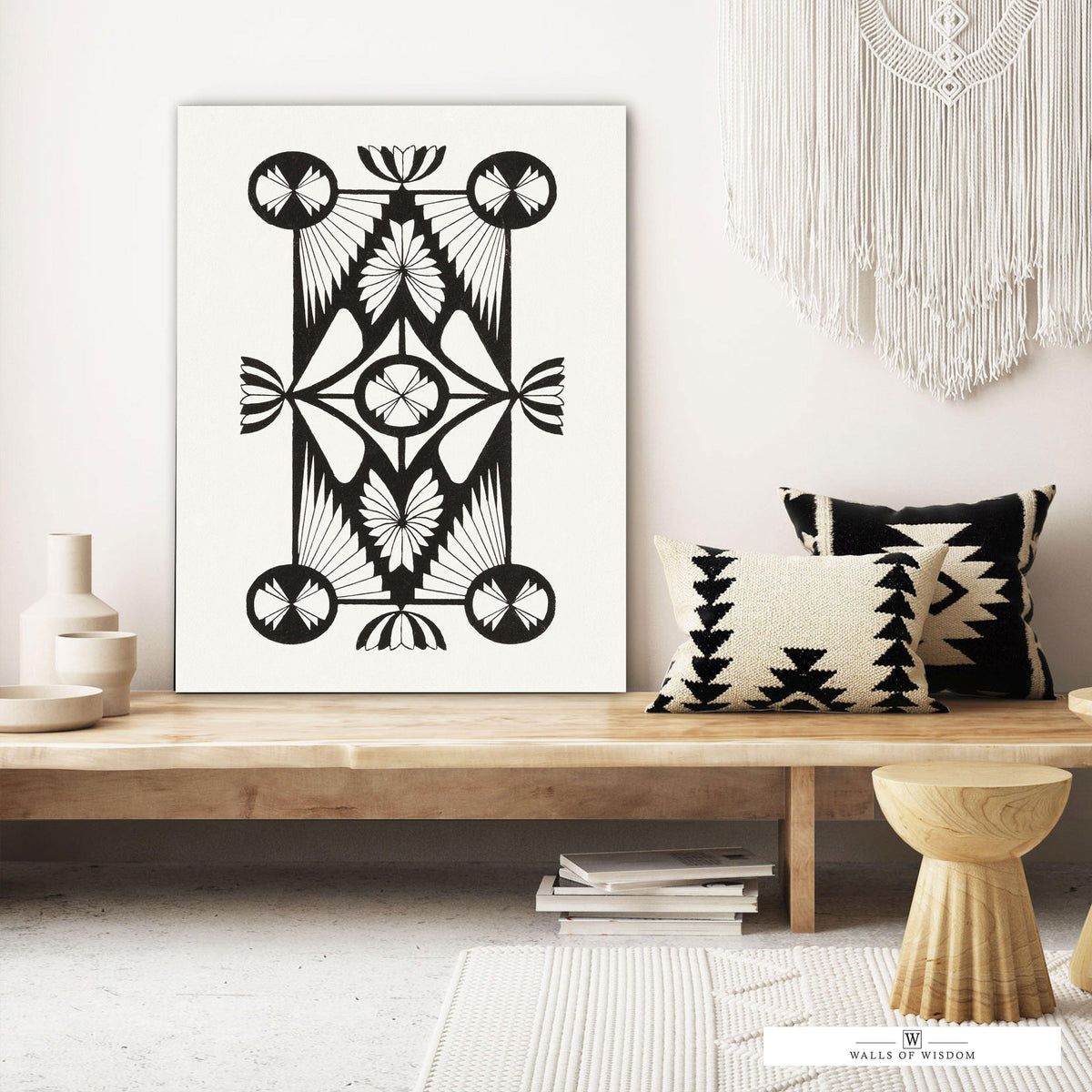 Chic black and white boho western canvas sign, perfect for contemporary home interiors