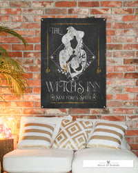 Black Witch's Inn Vinyl Banner - Moody Witchy Halloween Decor | Dark Eclectic Design Patio Decor