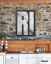 "Custom RI State Themed Vinyl Banner for Home Bar and Outdoor Decor: Showcase Rhode Island's charm with this elegant minimalist print, enhancing any porch, backyard grill, or home bar, and making a perfect going away gift."