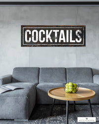 Elegant Bar Decor - Black Distressed Cocktails Wall Art