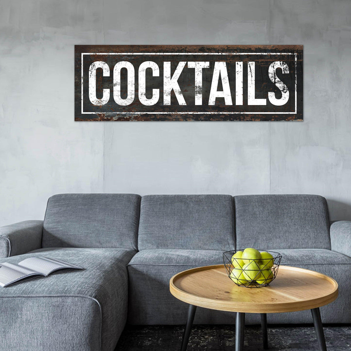 Elegant Bar Decor - Black Distressed Cocktails Wall Art