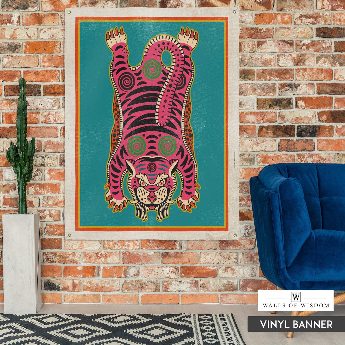 Pink Tibetan Tiger Boho Wall Art Vinyl Sign  - Outdoor Patio Garden Yard Art Maximalist Hippie Prints