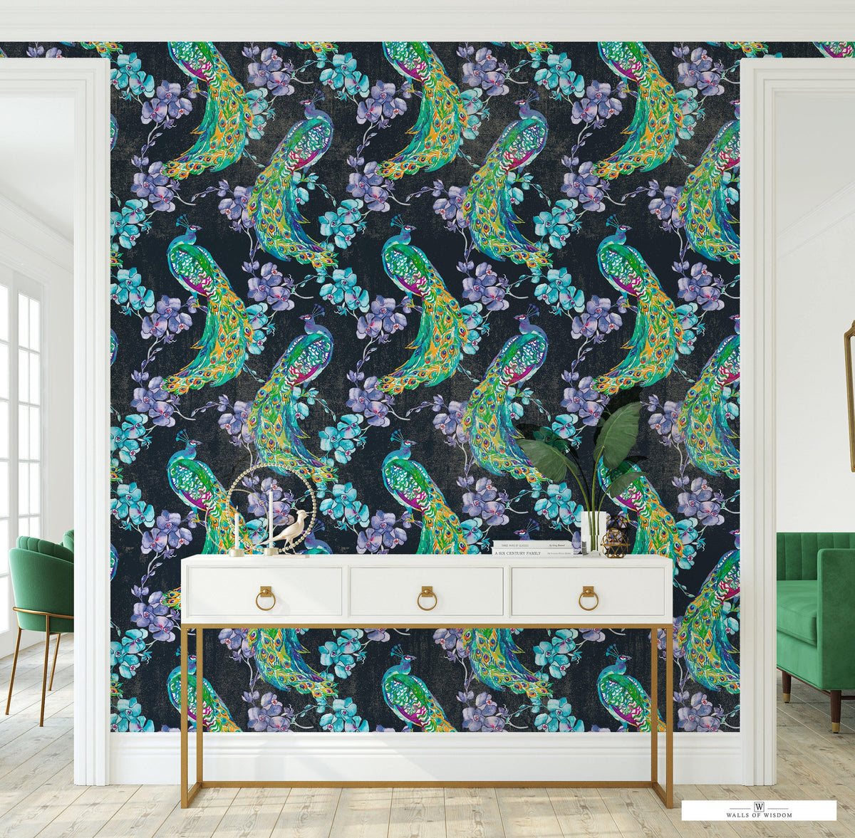 Installation process of Peelable Watercolor Peacock Wallpaper, easy and renter-friendly