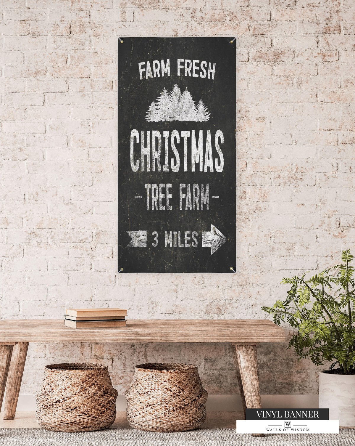 Rustic Tree Farm Christmas Sign - Outdoor Patio Vinyl Banner