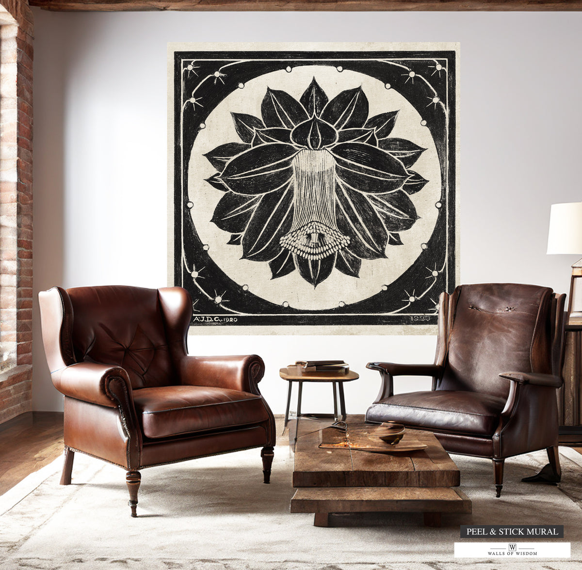 Large wall art featuring a distressed cactus bloom design.