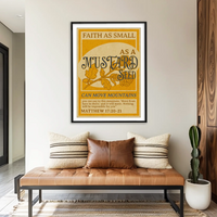 Vintage Christian poster with Matthew 17:20 verse in mustard and beige tones