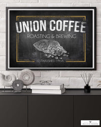 Distressed Coffee Bar Poster - Vintage Wall Art Roasting & Brewing Co Kitchen Decor