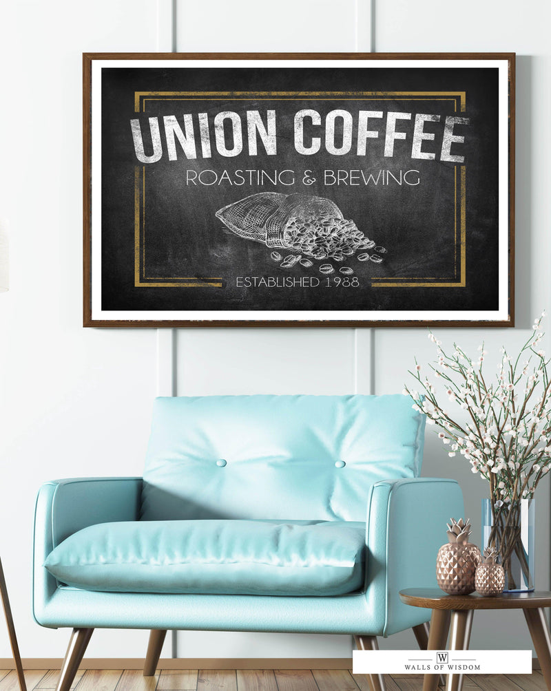 Distressed Coffee Bar Poster - Vintage Wall Art Roasting & Brewing Co Kitchen Decor