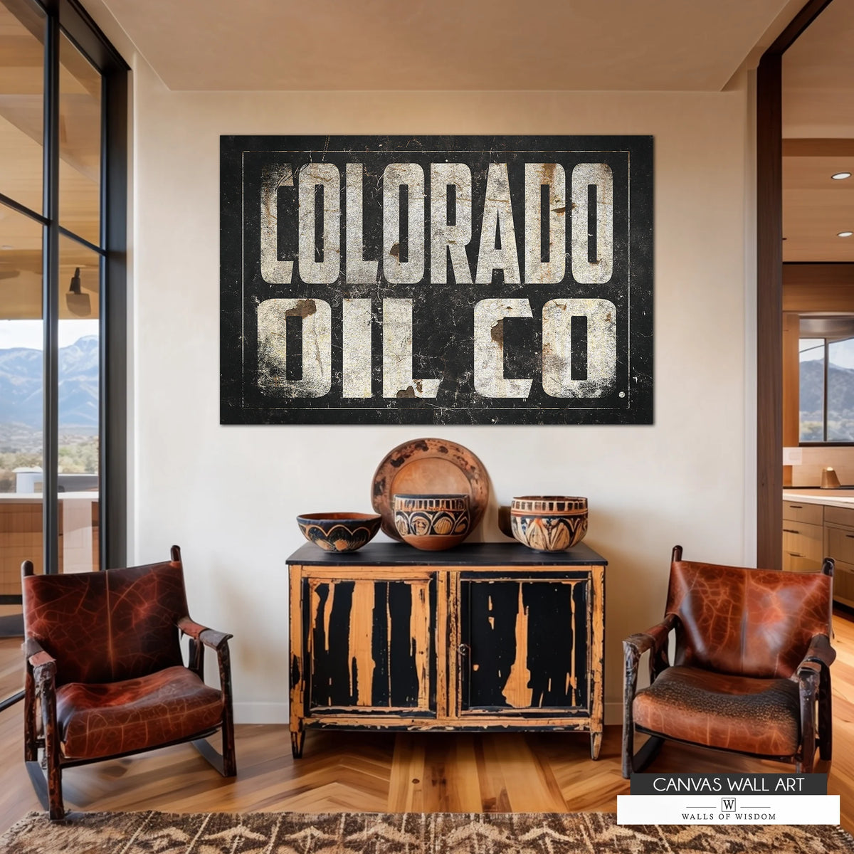 Vintage Colorado Oil Co. canvas featuring a distressed industrial-style sign with rustic Western appeal.