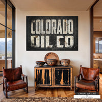 Vintage Colorado Oil Co. canvas featuring a distressed industrial-style sign with rustic Western appeal.