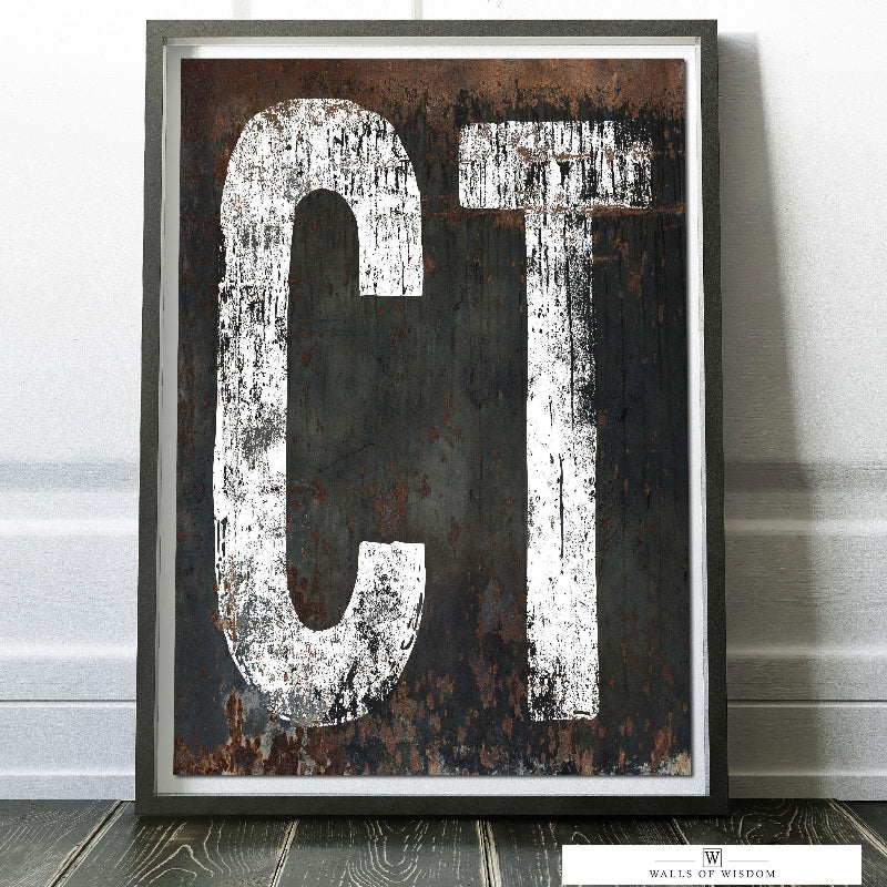 Connecticut Home State Poster Wall Art - CT State Sign Western Style Vintage Print Art
