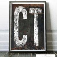 Connecticut Home State Poster Wall Art - CT State Sign Western Style Vintage Print Art