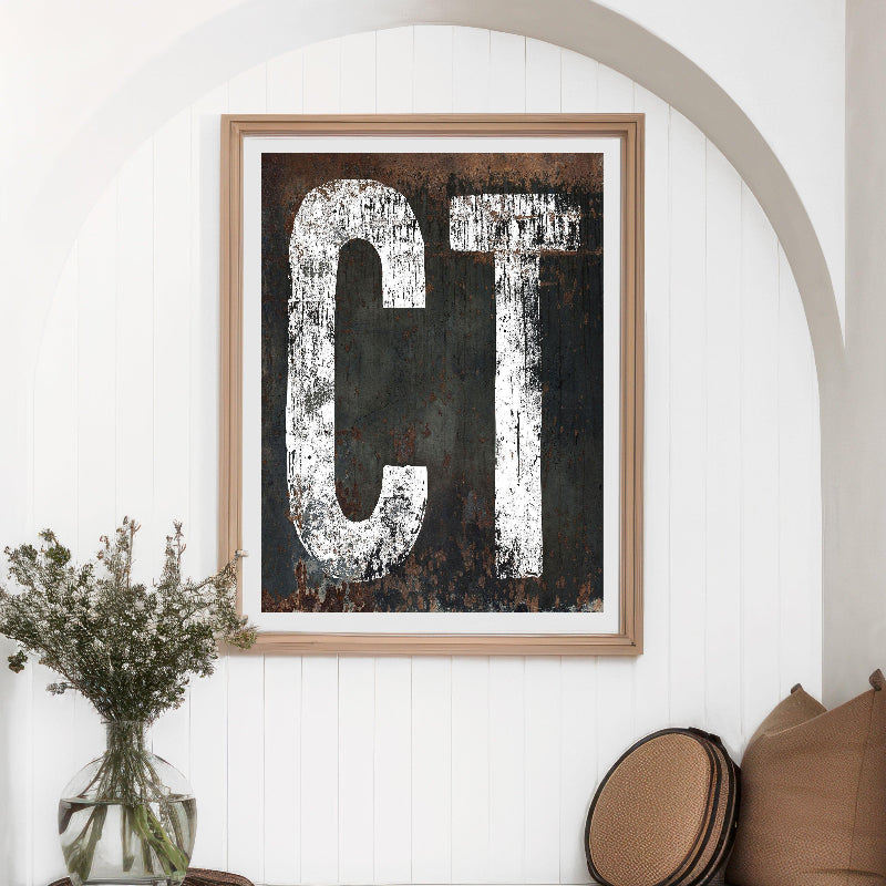 Connecticut Home State Poster Wall Art - CT State Sign Western Style Vintage Print Art