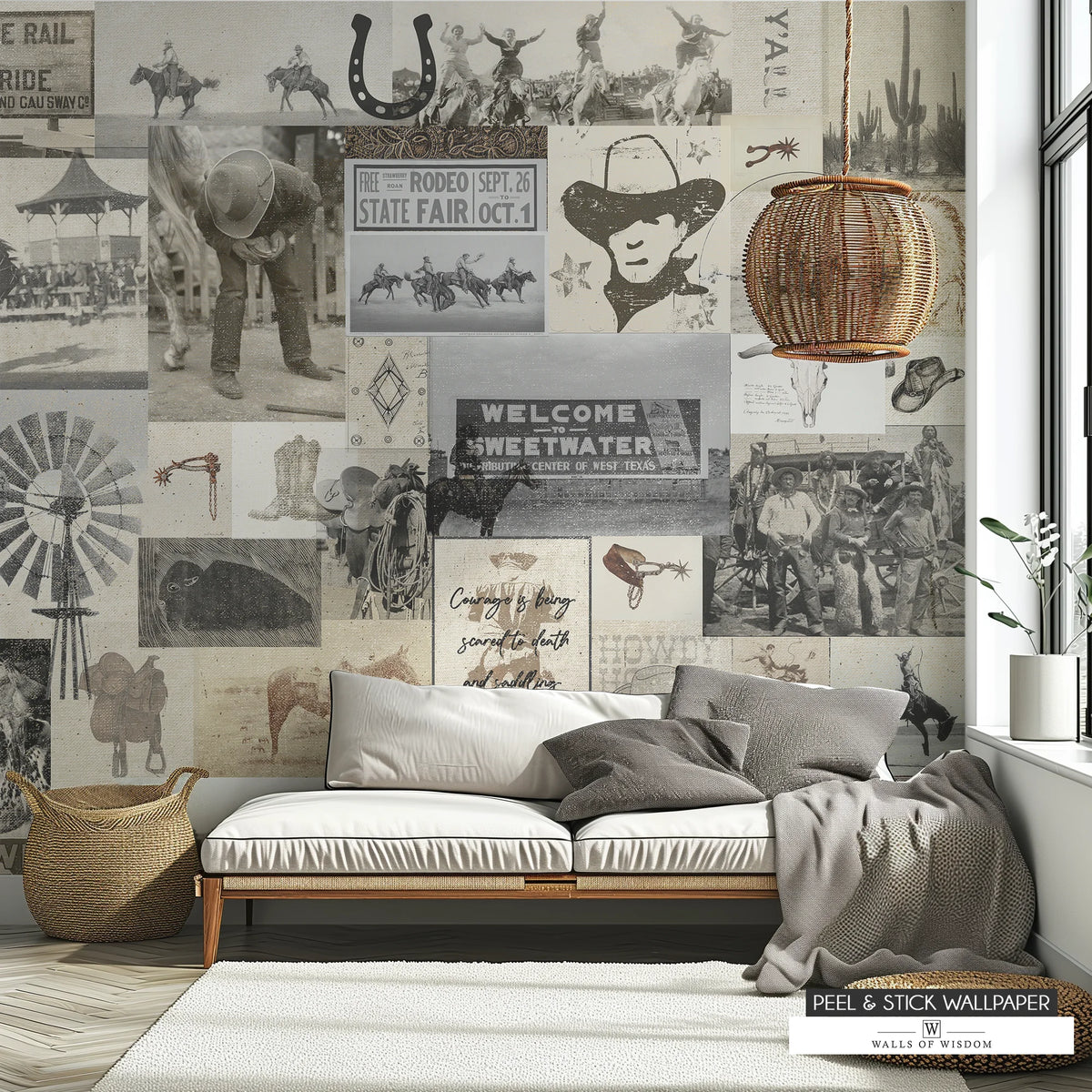 Boho Cowgirl Collage Vintage Western Wallpaper