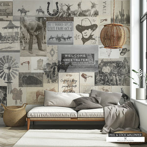 Boho Cowgirl Collage Vintage Western Wallpaper