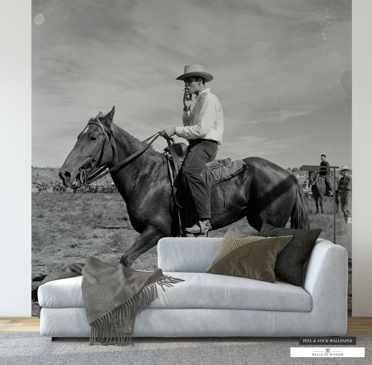 Peel & Stick Smoking Cowboy Wall Art Perfect for Hill Country Decor.