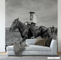 Peel & Stick Smoking Cowboy Wall Art Perfect for Hill Country Decor.