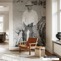 Western Cowboy Print Wallpaper Mural -  Smoking Cowboy Horse Peel and Stick