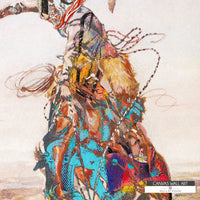 Large abstract Western cowboy and bronco canvas print, blending bold movement with refined textures.
