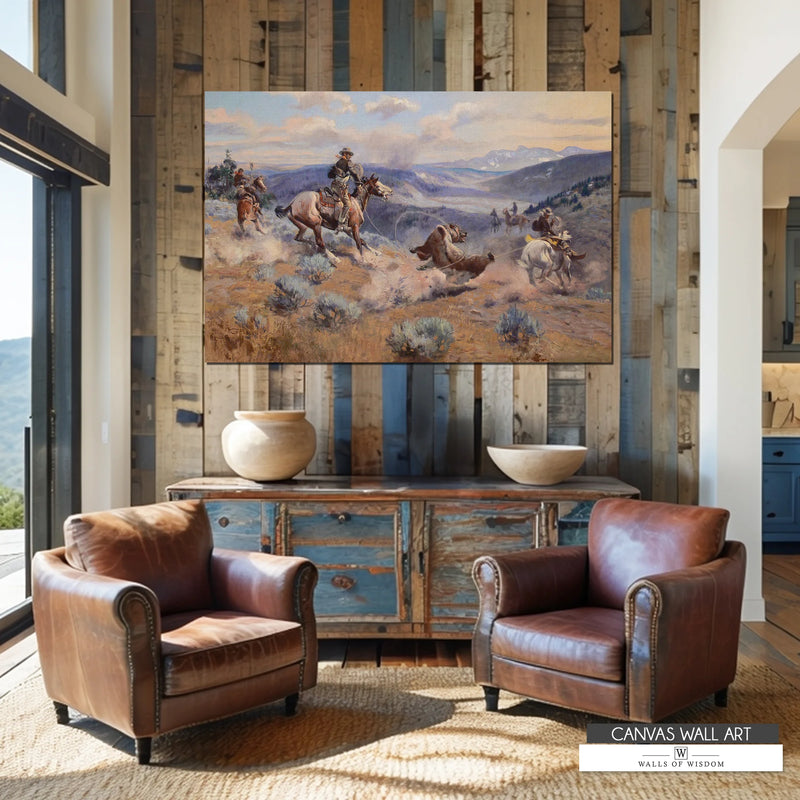 Swift Horses cowboy canvas wall art print by Russell Loops