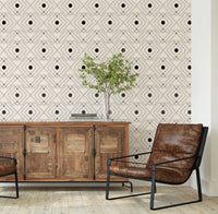 Geometric pattern rustic western and art deco wallpaper in black on cream.