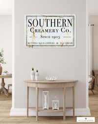 Southern Creamery Co. Canvas Sign Kitchen Decor - Vintage Antique Metal Style Wall Art