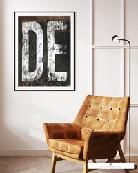 Delaware Home State Poster Typographic Print - DE State Sign Rustic Western Style Wall Art