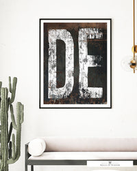 Delaware Home State Poster Typographic Print - DE State Sign Rustic Western Style Wall Art