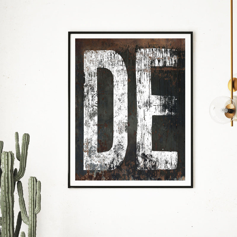 Delaware Home State Poster Typographic Print - DE State Sign Rustic Western Style Wall Art