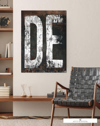 Delaware Home State Typographic Canvas Wall Art - DE State Rustic Western Style Art Print