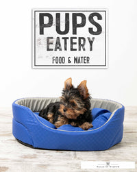 Pups Eatery Dog Room Food Sign Canvas Wall Art - Pet Room Decor