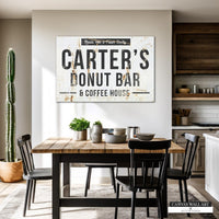 Vintage-Style Family Name Sign with Rustic White and Black Canvas