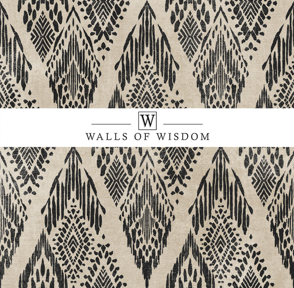 Ikat Floral Peel & Stick Wallpaper in Black & Cream - Modern to Farmhouse