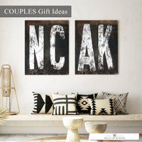 Rustic Western Black and White Home State Sign Couple Gift