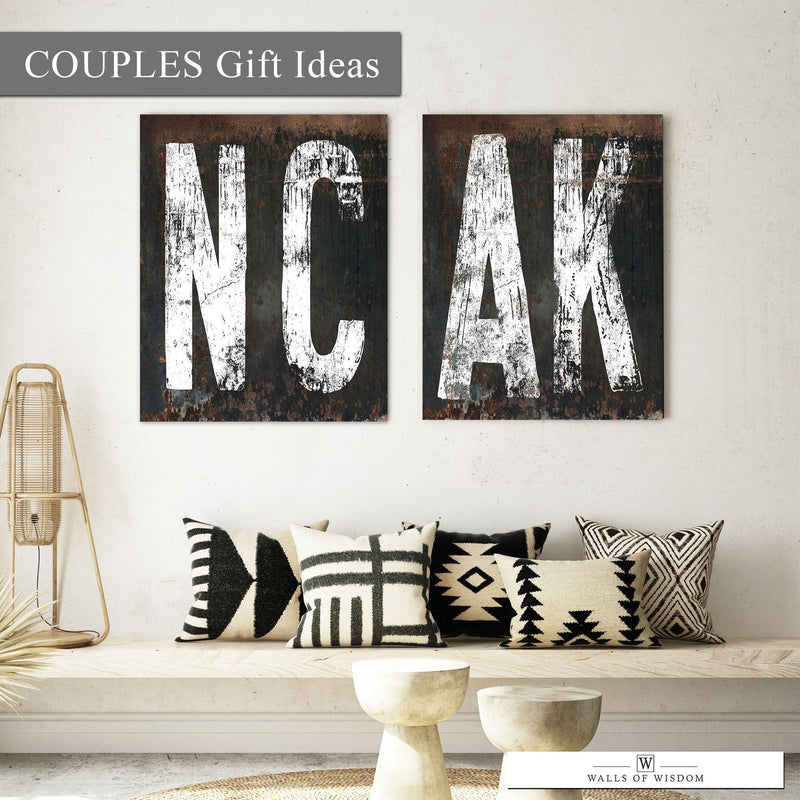 Rustic Western Black and White Home State Sign Couple Gift